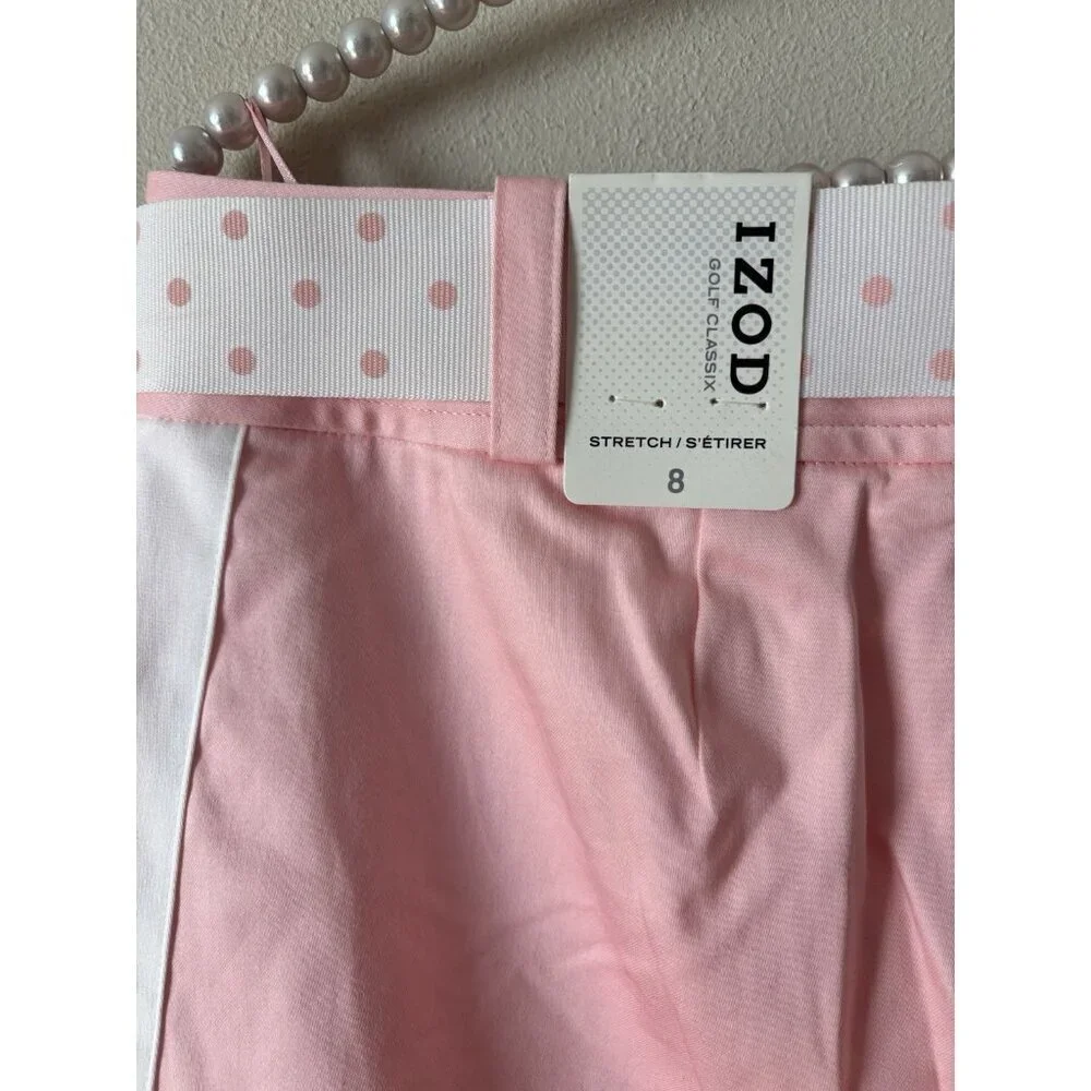 NWT Izod Golf Womens Size 8 Pink Golf Skirt Skort Polka Dot Belt - Picture 5 of 8